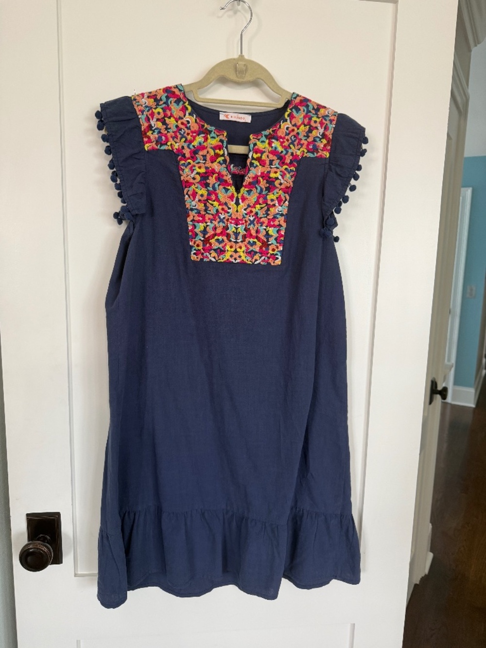 Kiinbo Navy Embroidered Ruffle Dress